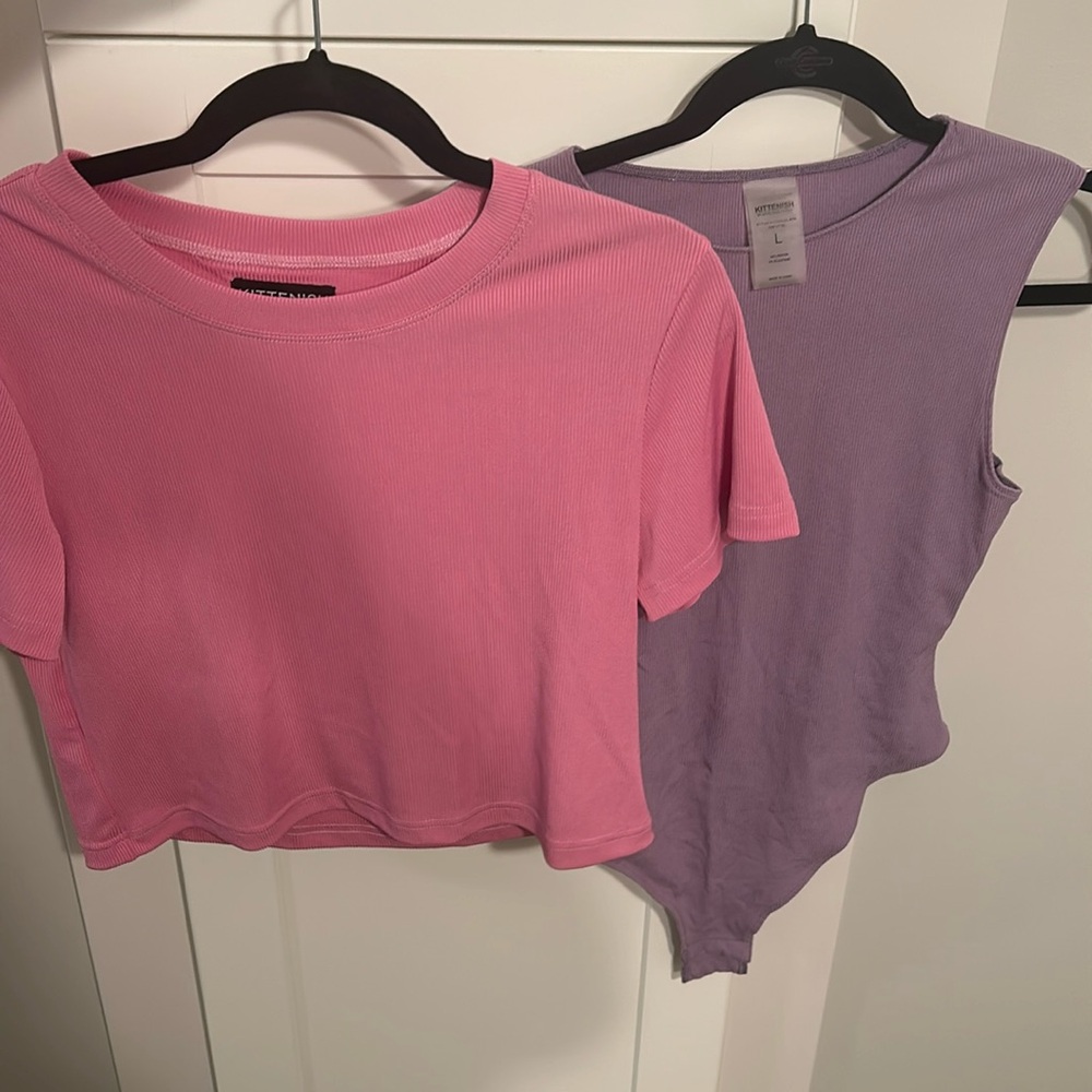 NWOT Kittenish bundle. Size Large. Purple bodysuit and cropped pink top